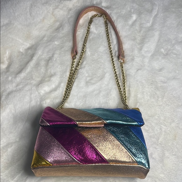 Genuine Leather Multicolor Metallic on metal gold colored chain strap - Picture 7 of 13